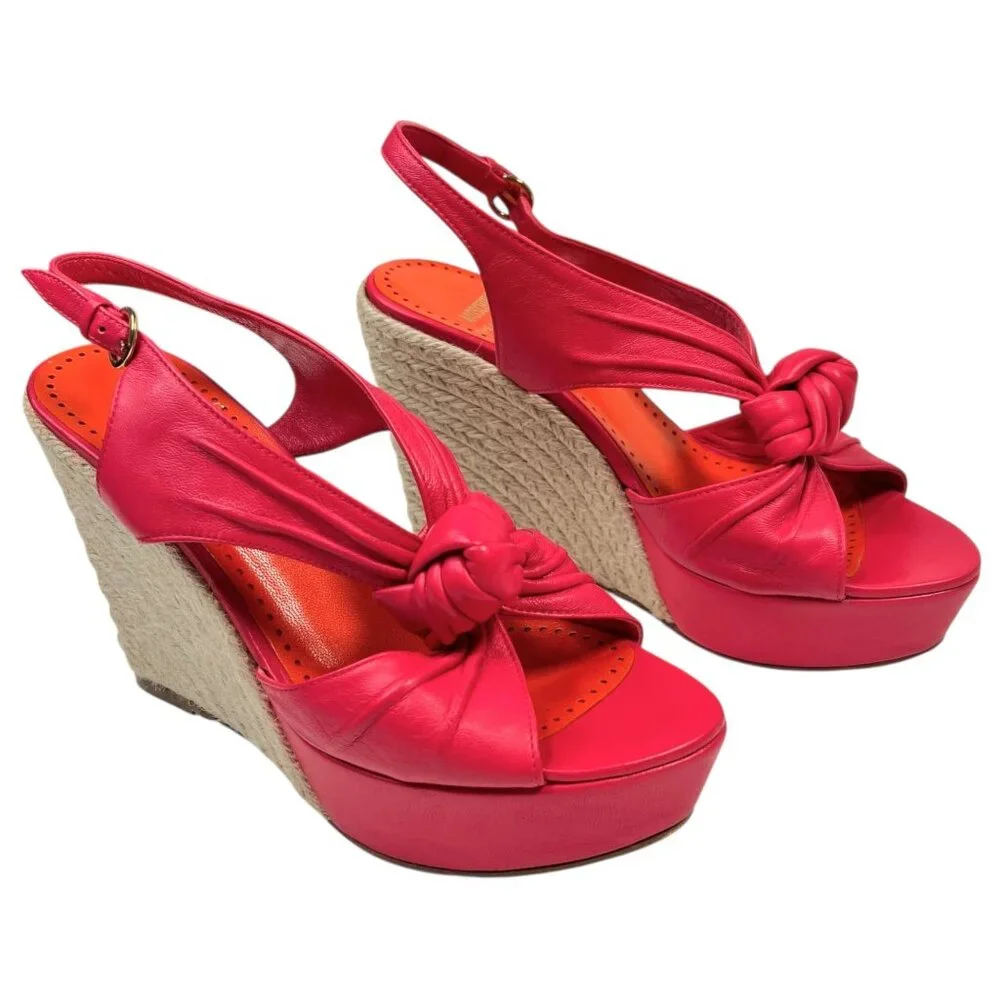 Moschino Cheap and Chic Hot Pink Espadrille Wedges Knot Detail Leather 36 US 6